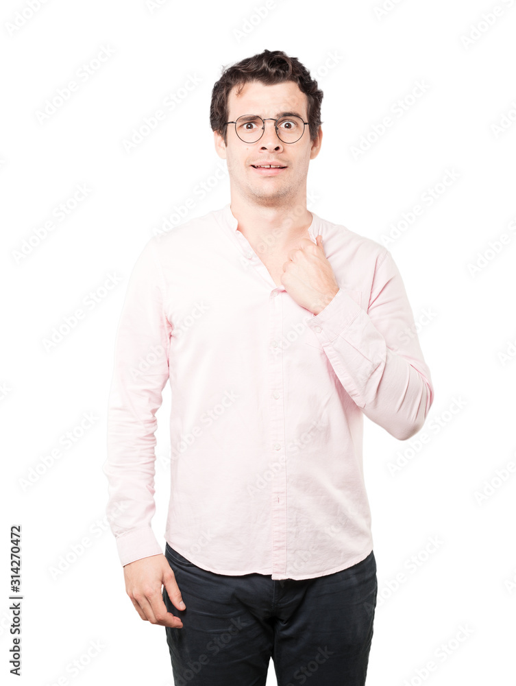 Depressed young man doing a gesture of stress Depressed young man doing a gesture of stress