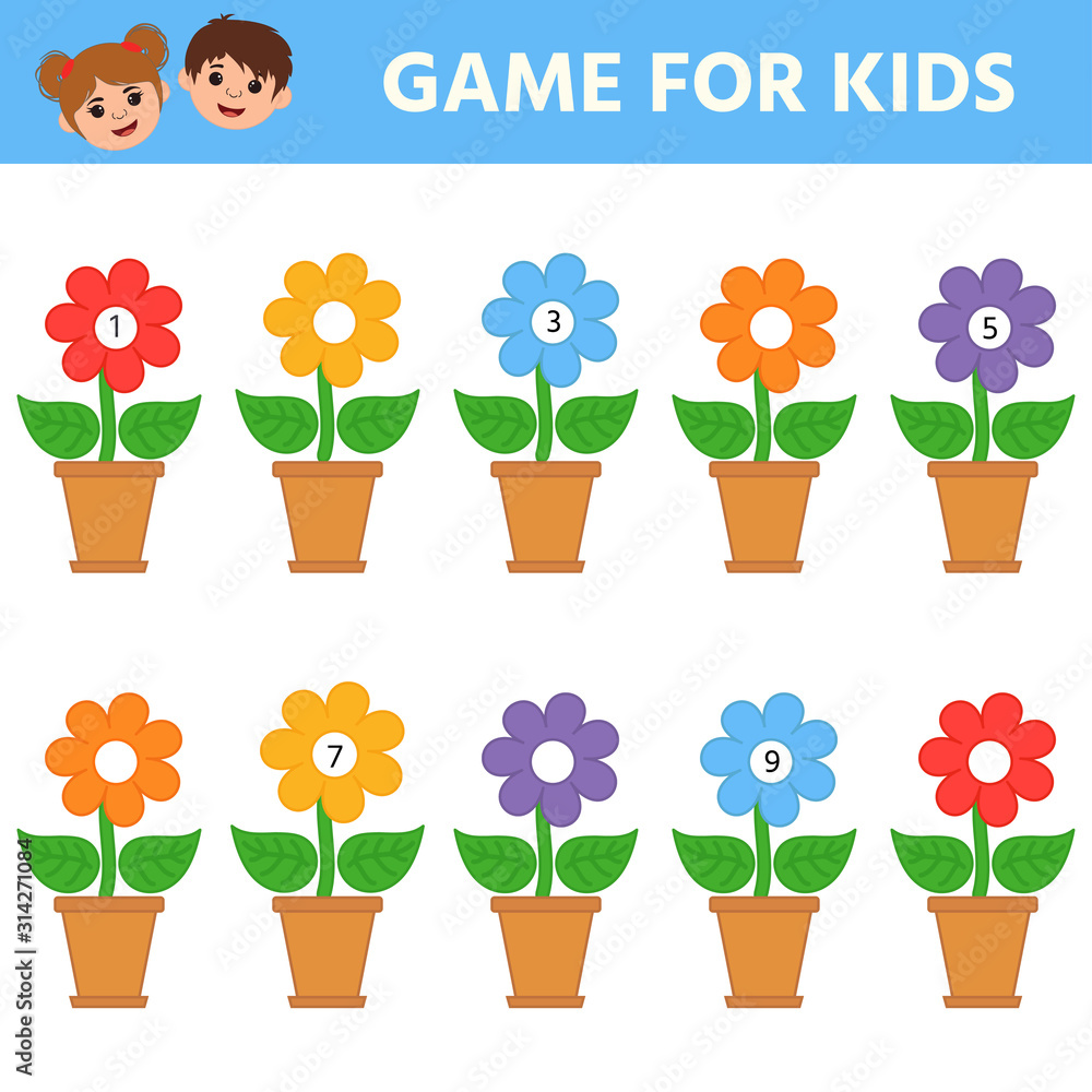 Education logic game for preschool kids. Kids activity sheet. Fill in