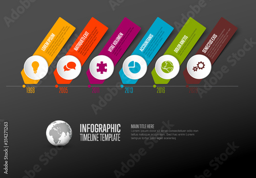 Simple timeline template with icons - dark version