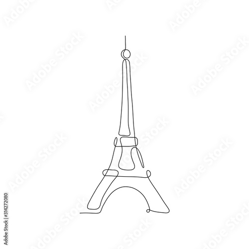 One line Eiffel Tower design silhouette. Hand drawn minimalism style vector illustration.