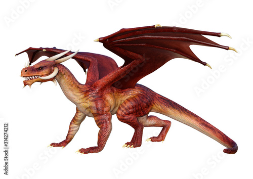 3D Rendering Fairy Tale Dragon on White