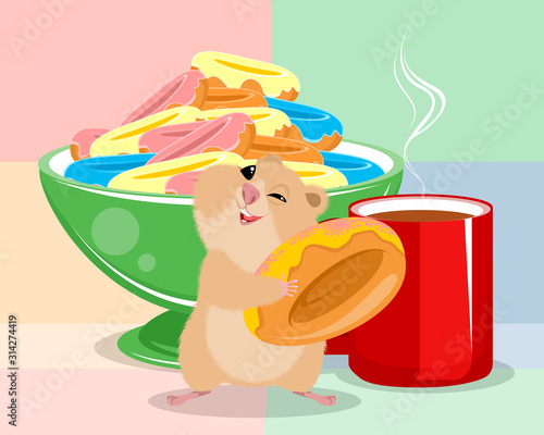 Hamster with sweet donuts