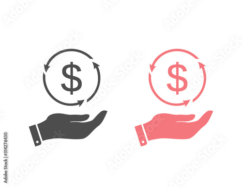 Dollar money on hand icon set vector for investment and stock market