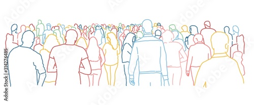 Crowd of people. Colour line drawing vector illustration.