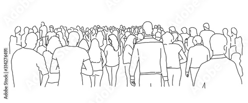 Crowd of people. Line drawing vector illustration.