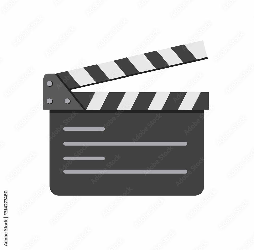Cinema production black clapper board, flat style vector illustration isolated on white background. Classical traditional cinema, motion picture production clapperboard.