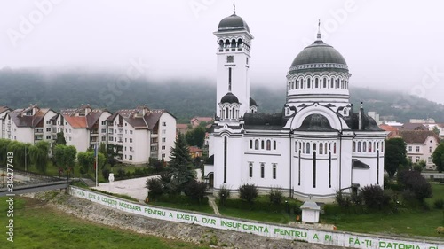 4k Sighisoara Drone Aerial Holy Trinity Church Orthodox Romanian River photo