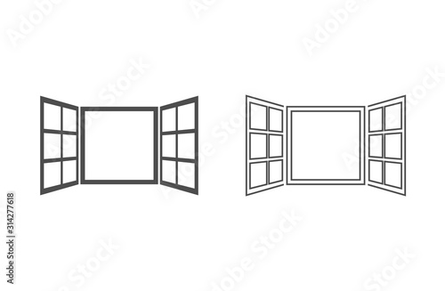 Open window line icon set in flat style isolated on white background. For your design, logo. Vector