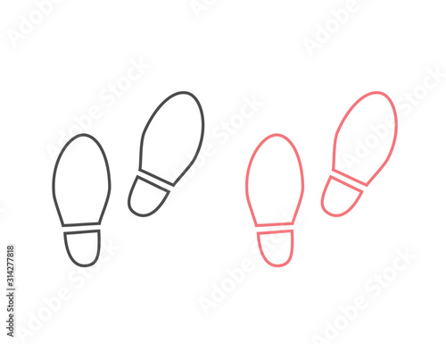 Shoes Footsteps line icon set. Vector illustration in flat style