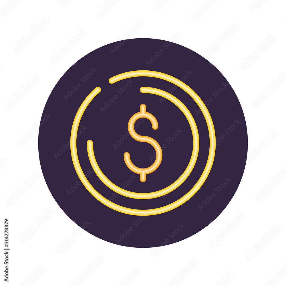 Obraz premium Neon coin inside circle vector design