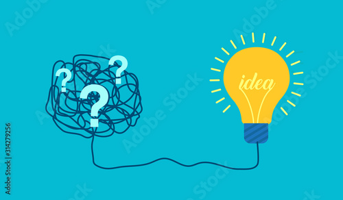question and answer concept, scribble to idea bulb lamp, vector illustration