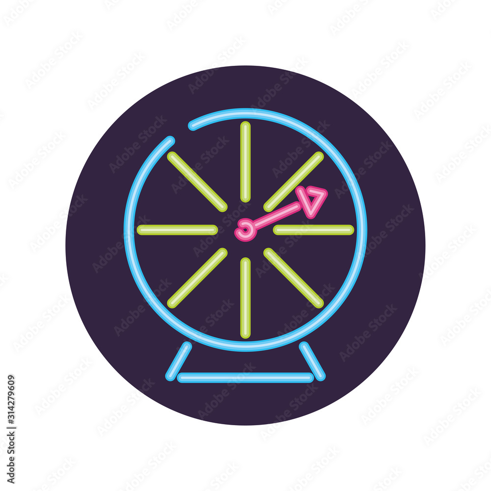 Neon casino roulette inside circle vector design