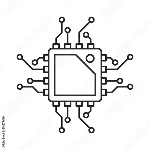 Computer chip icon. Outline thin line flat illustration. Isolated on white background. 