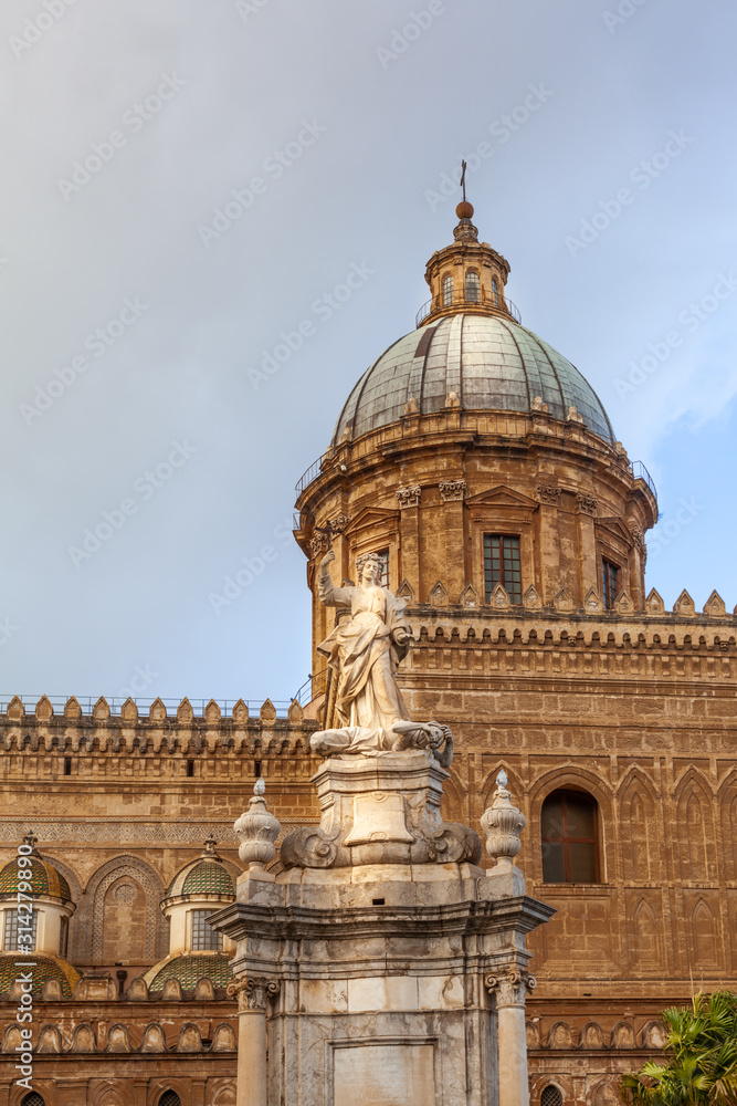 St. Rosalia, the patron saint of Palermo, in front of the Cathedral of Palermo, Corso Vittorio Emanuele,Palermo, Sicily, Italy