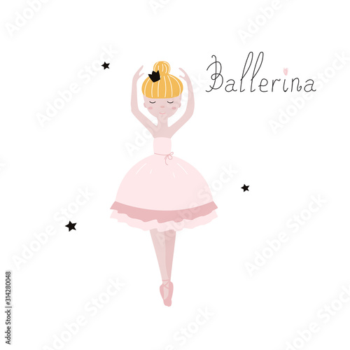 Little ballerina on a white background. Vector illustration for printing on f...
