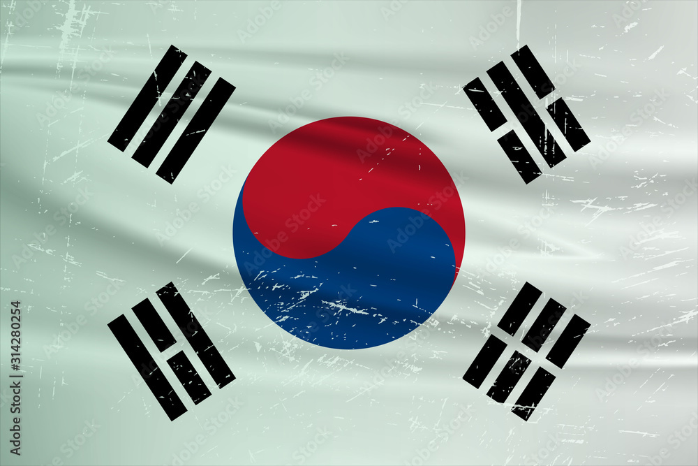 Grunge South Korea flag. South Korea flag with waving grunge texture. Vector background.