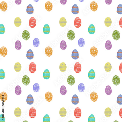 seamless background with multicolored easter eggs on white background. Easter concept. Print and packaging design