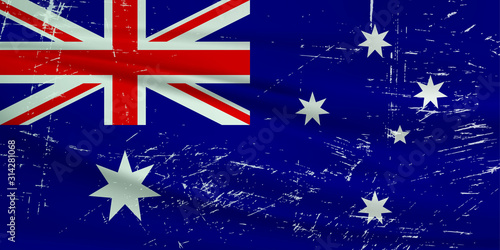 Grunge Australia flag. Australia flag with waving grunge texture. Vector background.