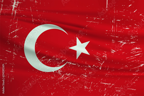 Grunge Turkey flag. Turkey flag with waving grunge texture. Vector background.