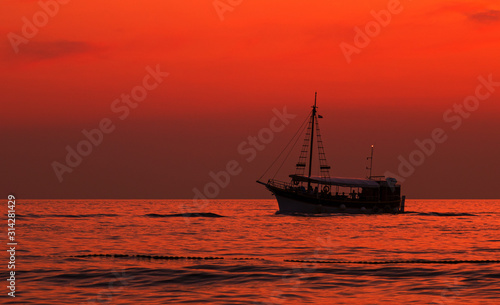 Boat. Orange. Sunset. Sky. Sea. Istria