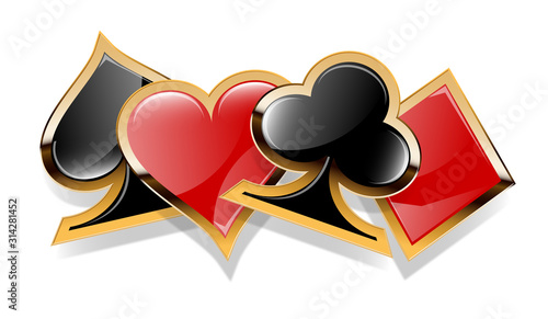 Casino vector suits  with golden elements. Hearts, Diamonds, Clubs, Spades
