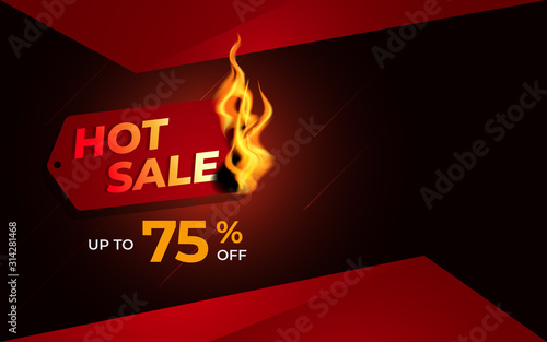 Hot Sale background template with burning tag. Discount label special offer shopping banner