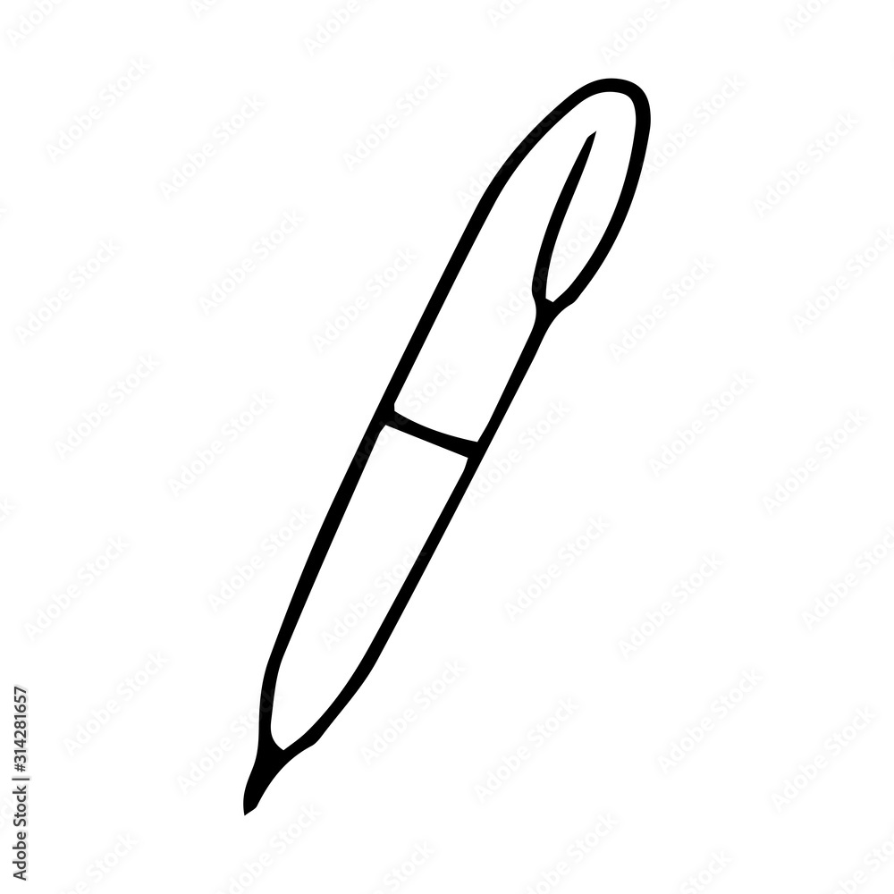Automatic pen in doodle style. Black and white vector illustration. The element is drawn by hand and is isolated on a white background. stationery for writing and drawing. School supplies Automatic pen in doodle style. Black and white vector illustration. The element is drawn by hand and is isolated on a white background. stationery for writing and drawing. School supplies