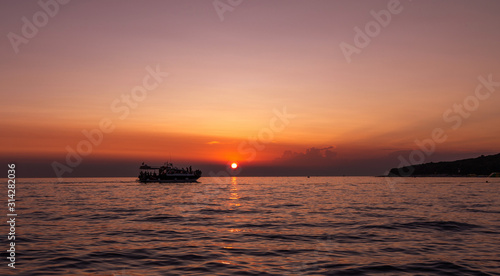 Boat. SunSet. Sky. Orange. Sea. Istria