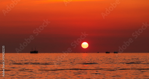 Boats. Sun. Set. Sky. Orange. Sea. Istria