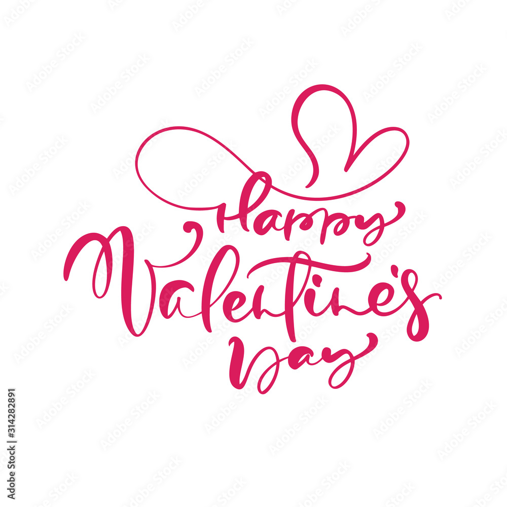 Happy Valentines Day vector handwritten lettering text with hearts. Holiday design to greeting card, poster, congratulate, calligraphy text illustration