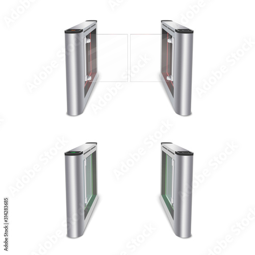 Turnstile with glass doors vector realistic illustration