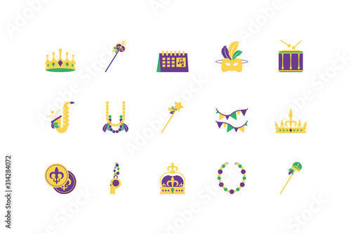 Isolated mardi gras icon set vector design