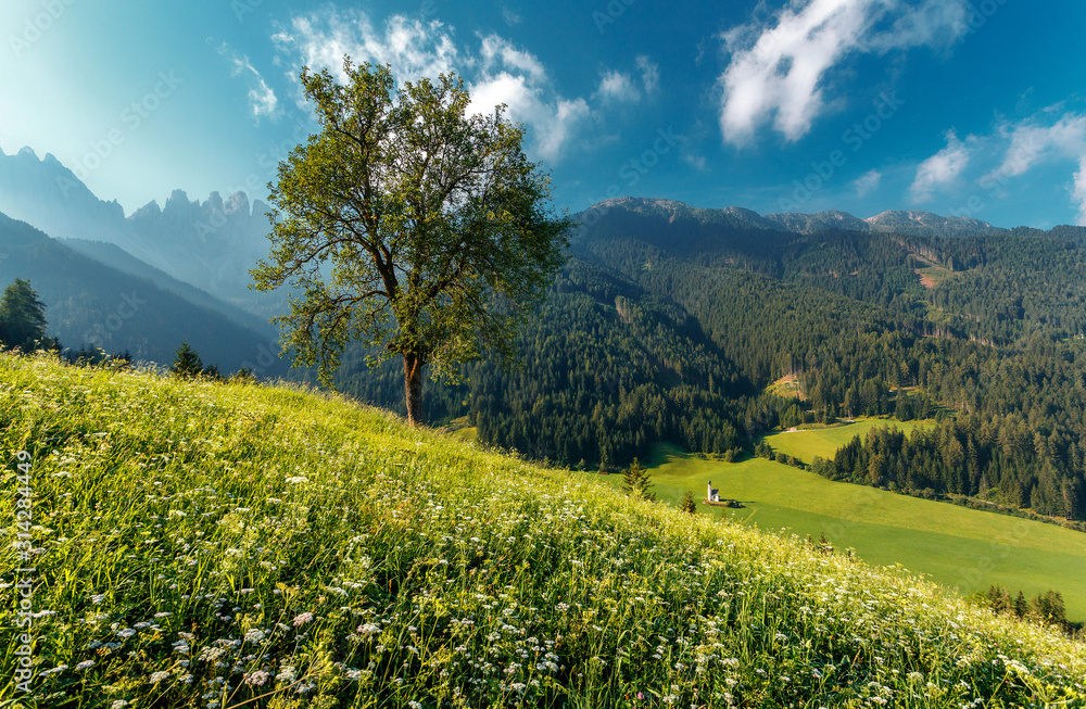 Great view on the Pizes de Cir ridge, valley Gardena. National Park Dolomites, South Tyrol. Location village Ortisei, S. Cristina and Selva Gardena, Italy, Europe. Dramatic unusual scene. Beauty world