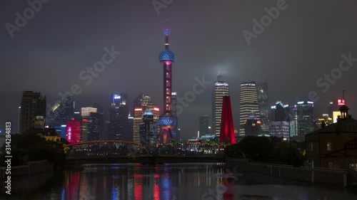 Shanghai night central city skyline time lapse