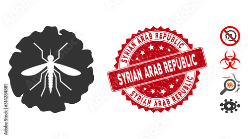 Vector dengue fever virus icon and distressed round stamp seal with Syrian Arab Republic phrase. Flat dengue fever virus icon is isolated on a white background.