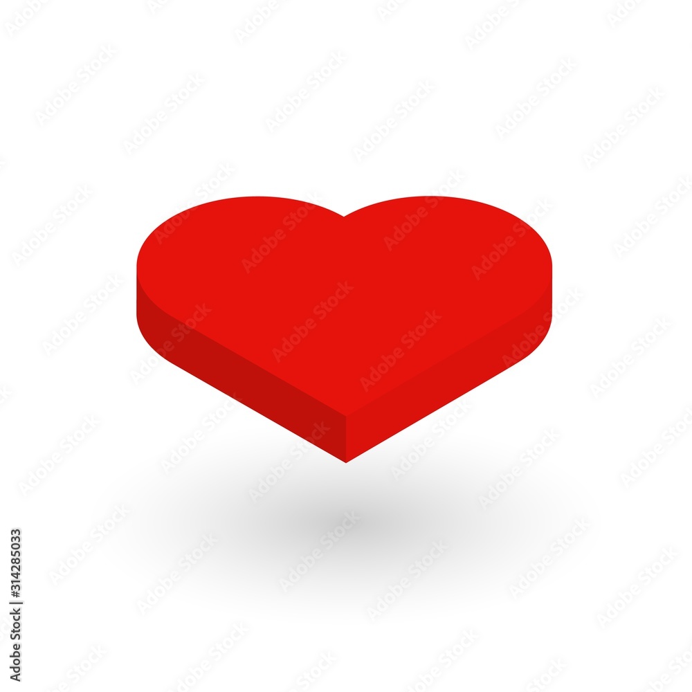 Isometric red heart. Love symbol isolated on white background. Heart icon presented at top view Isometric red heart. Love symbol isolated on white background. Heart icon presented at top view
