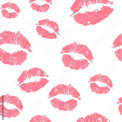 Vector pink seamless pattern background. Lips prints wrapping paper. World kiss day, Valentine's day