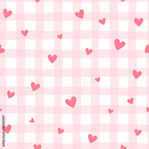 Valentine's day seamless pattern with stripes and hearts, abstract vector background.
