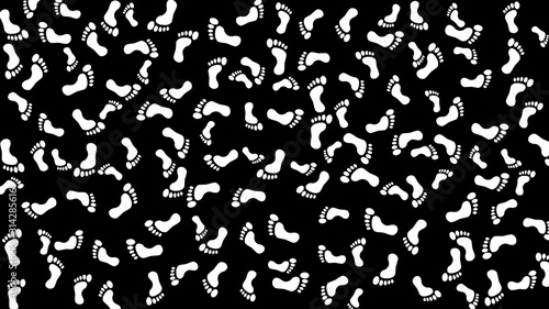 White foot prints on black background
