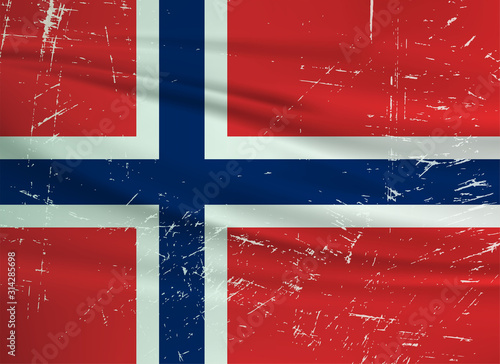 Grunge Norway flag. Norway flag with waving grunge texture. Vector background.