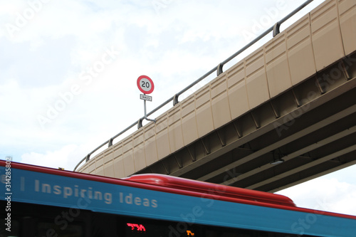 Speed Limit Sign, Flyover, Bridge and Bus