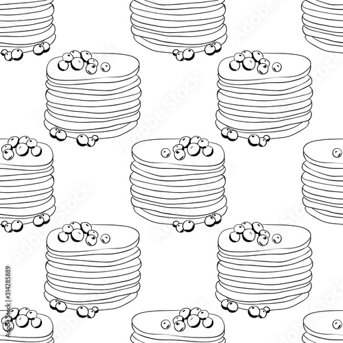 Seamless pattern of Delicious pancake with blueberry. Vector illustration on white background