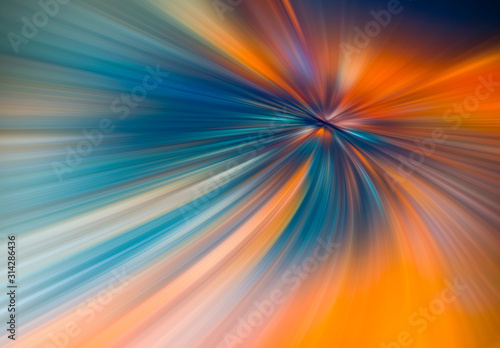 Abstract big data  speed  colorful rays  fibers background in orange and blue color. 3D tunnel Illustration