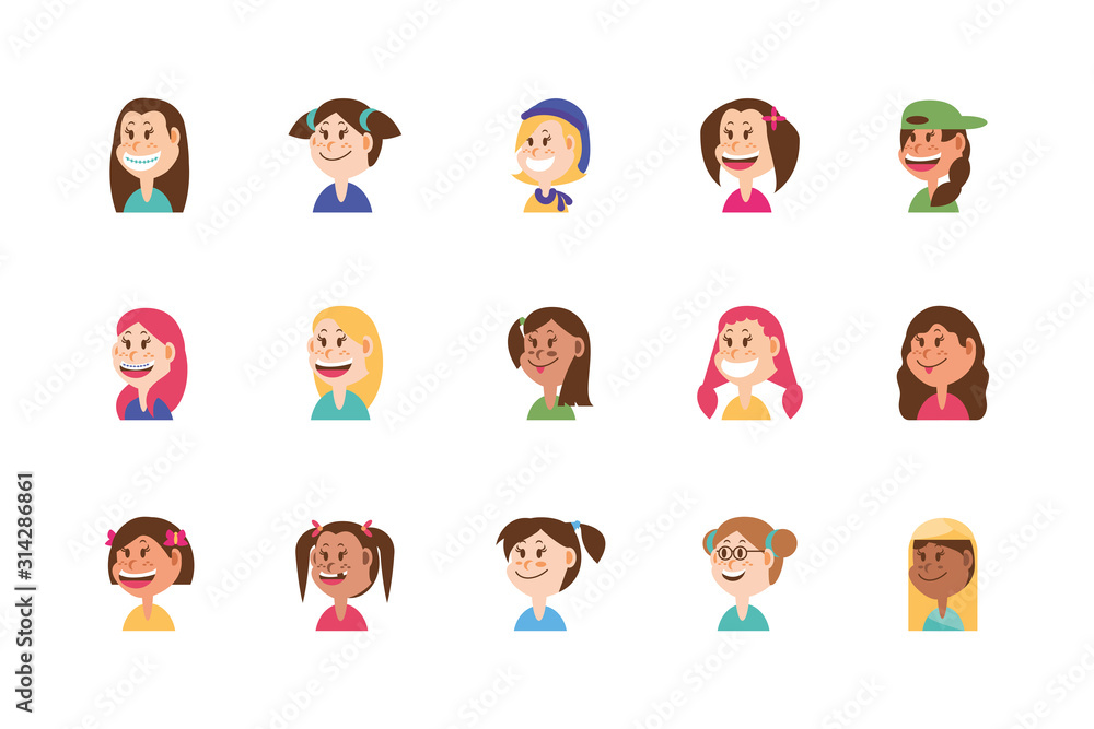 Isolated set girls cartoons vector design Isolated set girls cartoons vector design