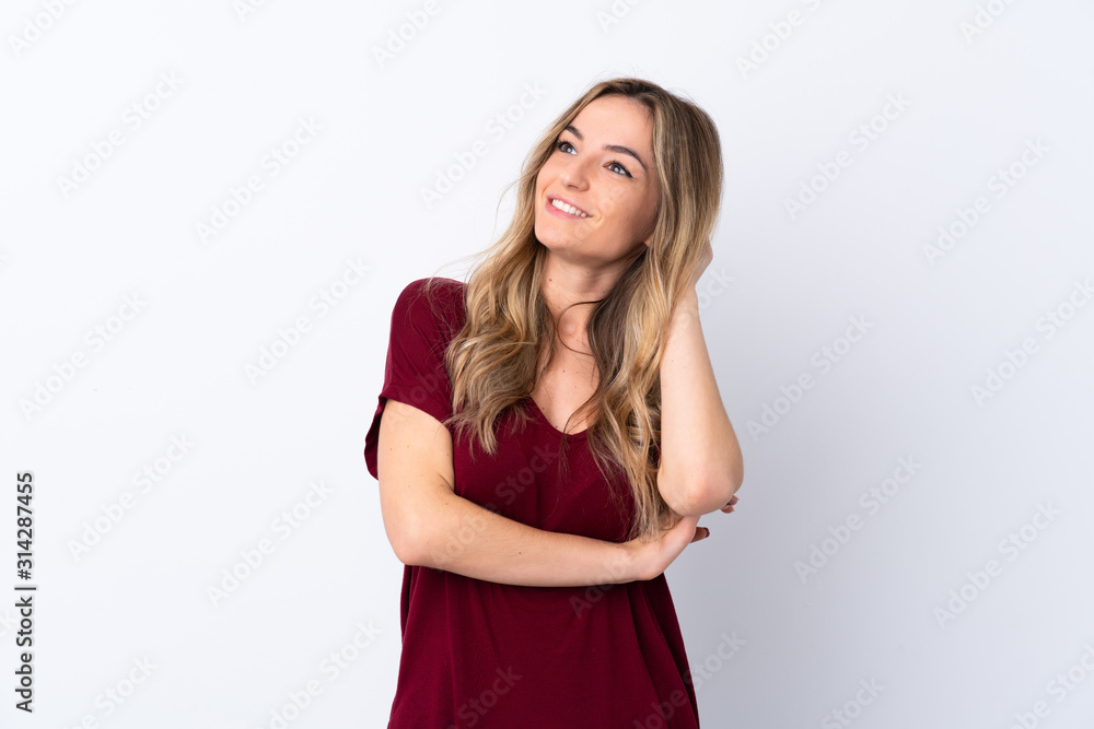 Young woman over isolated white background thinking an idea Young woman over isolated white background thinking an idea