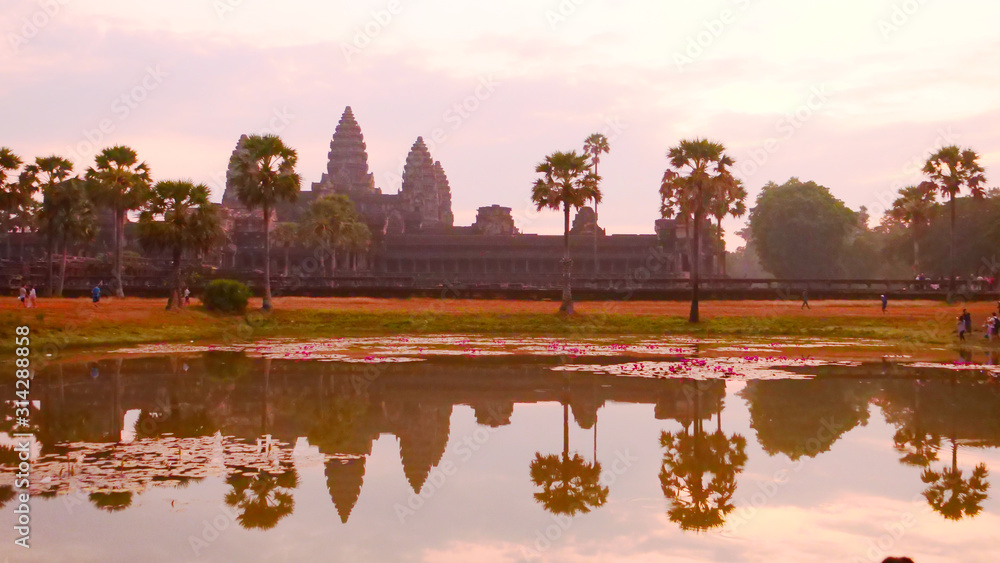 Beautiful landscape view of ancient temple heritage Angkor Wat at dawn in Siem Ream, Cambodia