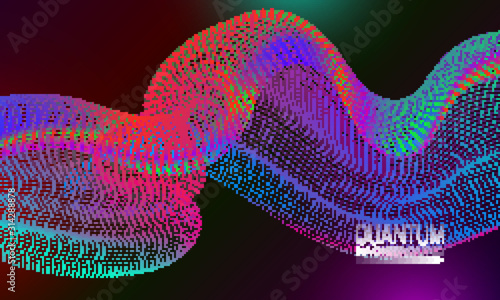 Quantum background design with multicoloured dots and lines stream. Futuristic banner template.