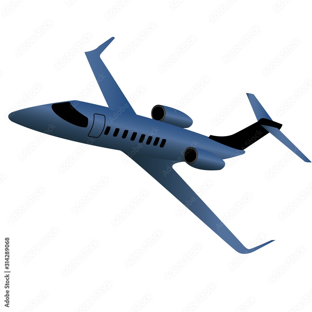 Vecteur Stock Blue private jet passenger airplane isolated on white  background. Vector illustration. | Adobe Stock