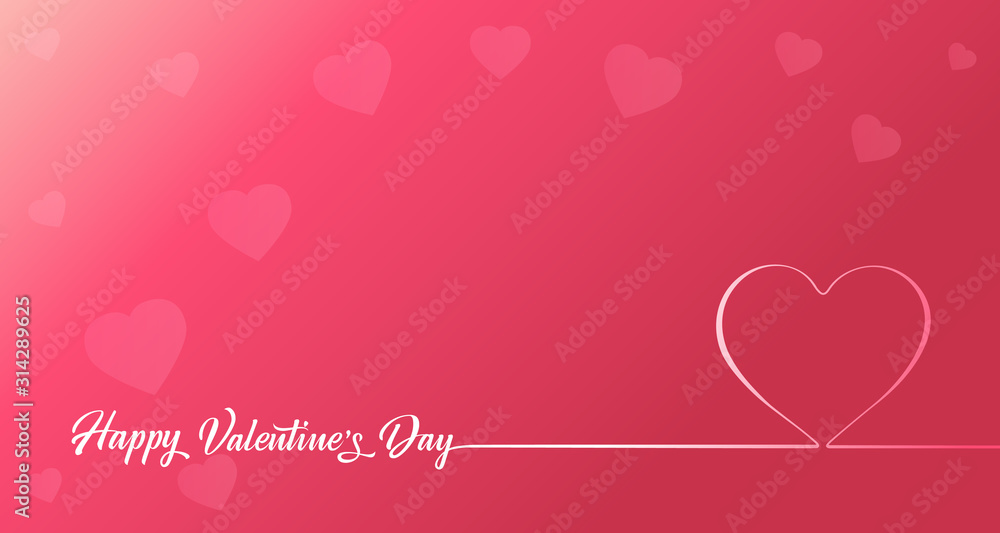 Happy Valentines Day line art heart pink background. Valentines Day greeting design template with typography text happy valentine`s day and hearts on background. Vector illustration for sale discount