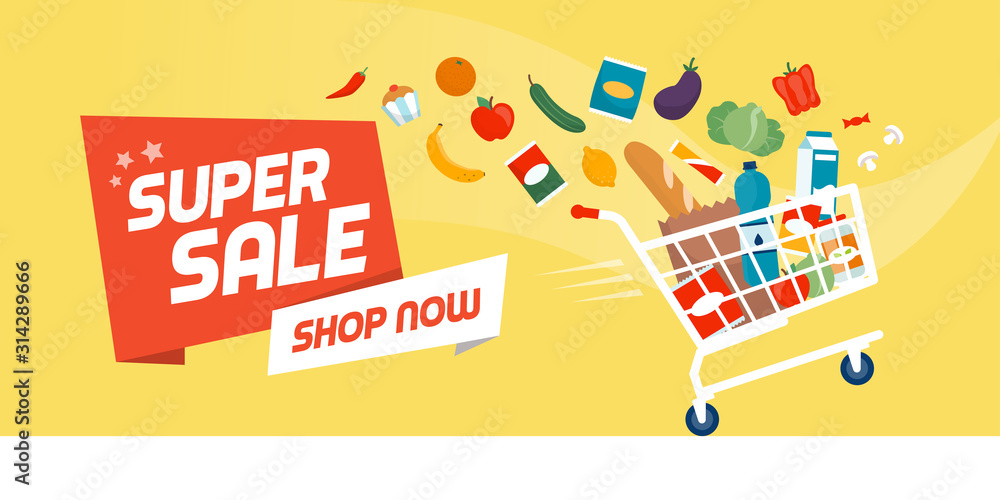 Grocery shopping promotional sale banner